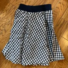 リバーシブル　スカート　チェック　デニム　膝丈