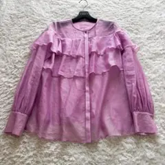 美品 ドゥロワー 定価5,1万円 フリルブラウス コットンシルク ピンク