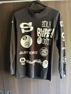 【BAPE × STUSSY】コラボ ロンT 長袖Tシャツ ブラック