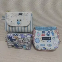 ハンドメイド ポーチ３種セット 猫柄