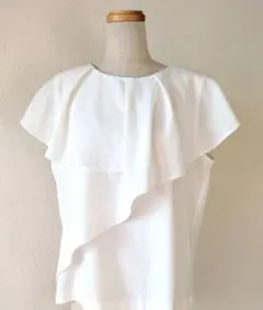 ZARA BASIC フリルノースリーブシャツ ホワイト　Lサイズ相当 ザラ