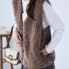 ブラウン ファー ノースリーブベスト