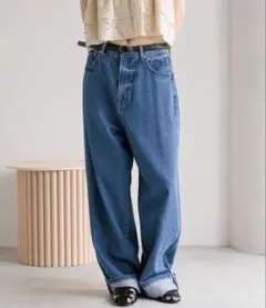 LOWRYS FARM⭐︎ロールアップルーズデニム・ブルーM 新品