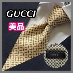 美品 GUCCI グッチ ネクタイ G柄 イエロー ブラウン 黄 光沢 チェック