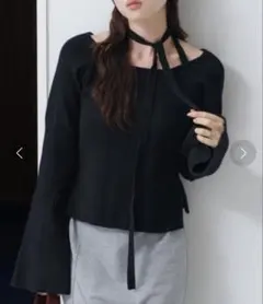 Kastane ボウタイ配色リブニット