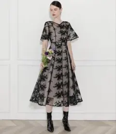 Leja 花柄後ろリボン半袖キャミワンピース ワンピースドレス