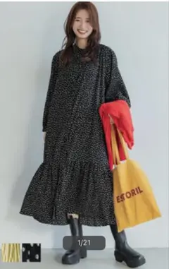 coca コカ クレープ シャツ ワンピース ブラック ドット 長袖