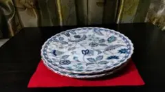 伊万里焼 須恵焼 染付 輪花 微塵唐草 花唐草文様 皿 3点 幕末～明治