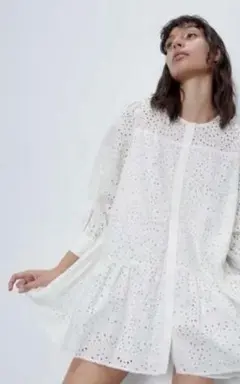 ZARA　ザラ　シャツワンピ　チュニック　ホワイト　レース　　ワンピース