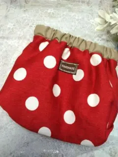 ハンドメイド 赤と白の水玉バネ口ポーチ