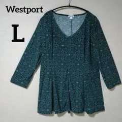 Westport【L】 7分袖 Vネック チュニック グリーン 体型カバー
