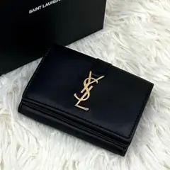【美品】SAINT LAURENT 三つ折り財布 YSLロゴ ブラックのサムネイル