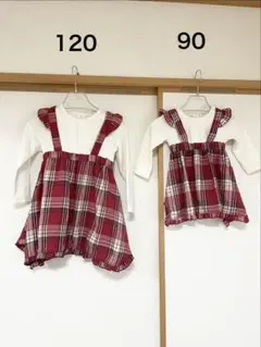 お揃い⭐︎チェック柄フリルワンピース 120/90cm