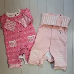 ウサギ柄とクマ刺繍ロンパース2点セット