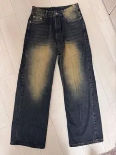 ヴィンテージ加工 ワイドレッグデニムパンツ
