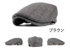 ハンチング帽　ブラウン系　ウール　ジャガード 秋冬　帽子 メンズ レディース