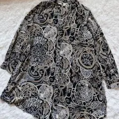【美品】 H&M 総柄 長袖 シャツ ブラウス ブラック ゆったり L-LLのサムネイル