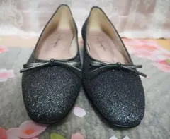 銀座かねまつ グリッターグレー フラットパンプス23cm