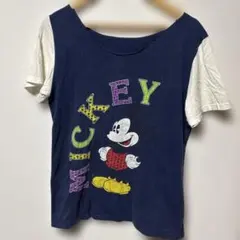 ミッキーマウス ヴィンテージ風 カスタムTシャツ ネイビー