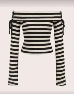 オフショルダー ストライプ リブトップス　ボーダー