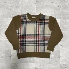 チェック柄ニット セーター ウォッシャブルニットブラウン