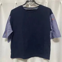 ネイビー 半袖Tシャツ ストライプ 袖刺繍のサムネイル
