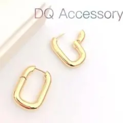 トレンド U型チャンキーフープ　ワンタッチピアス　レディース　ゴールド