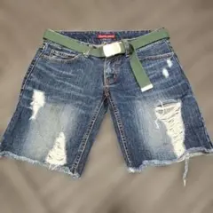 訳ありSHAKE SHAKE ダメージデニムハーフパンツ ベルト付き
