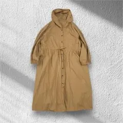 シャツワンピース フード付き フルボタン ウエスト紐付き 綿100％ L