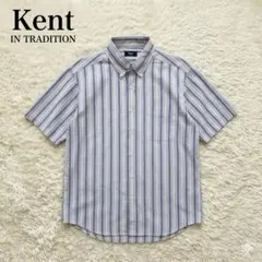 美品ケントL日本製半袖シャツマルチストライプボタンダウン綿100爽やか夏物のサムネイル