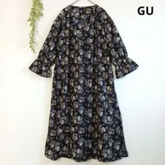 ジーユー GU 花柄 七分袖 ガウン ロング シャツワンピース カーディガン M