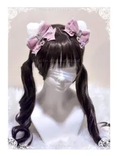 ♡ピンク猫耳 フリルリボンヘッドドレス ヘアピン地雷甘ロリpink ♡