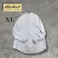 希少XL 90s エディーバウアー バンドカラー シャンブレー シャツ ブルー系