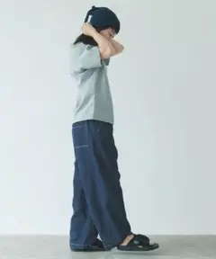 美品★ yuni △コットンリネン　デニムテーパードパンツ