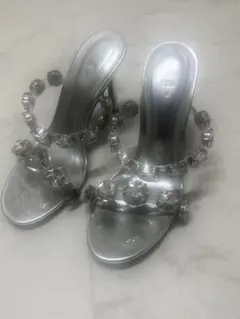 ZARA ビジュー シルバー キラキラ サンダル 37サイズ