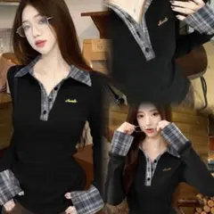 SHEIN チェック柄 長袖 襟 ニット グランジ y2k