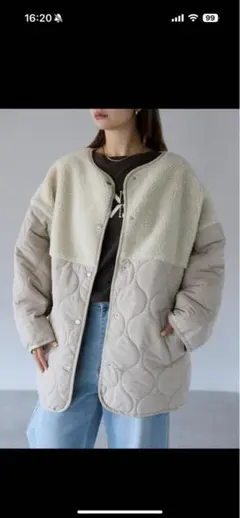 た*ん様 ノーカラージャケット ボア切り替えキルトジャケット / キルティング中