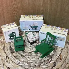 シルバニア　ロッキングチェアー　うば車　ベビーチェアー　レア　箱付き　緑の家具