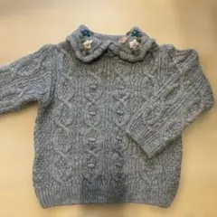 ZARA グレー ケーブルニット 襟付き　花刺繍　セーター 3-4歳