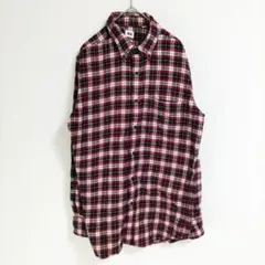 〈ユニクロ〉ネルシャツ　長袖　赤系　メンズ　L