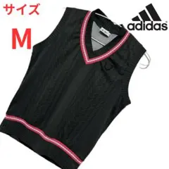 【adidas】 アディダス ケーブル編み風プリント Vネックベスト メンズM