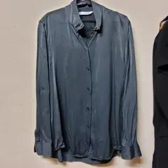 限定価格ZARA ザラ サテン風 ロングシャツ ブラウス ダークグリーン M