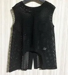 黒 メッシュニットベスト 胸ポケット付き