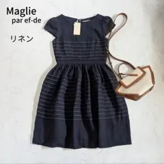 未使用 Maglie par ef-de リネン100% ワンピース М 紺のサムネイル