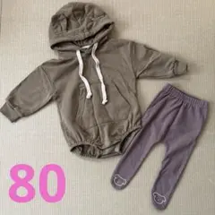 【美品】くま耳ロンパース カーキ スパッツ付き