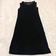 1979 ロング丈フレアワンピース L 黒 ベロア ラビットファー 高級感 上品