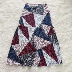 センスオブプレイス　ロングフレアスカート　花柄　　　　総柄　白×赤×青　Mマキシ