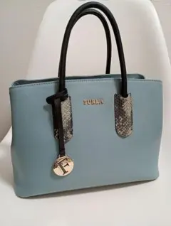 FURLA 水色 ハンドバッグ スネークレザー