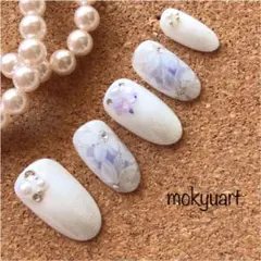 mokyuart06＊奥行きフラワー ネイルチップ ブルー 花ネイル ブライダル