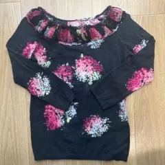 BLUGIRL BLUMARINE 花柄　七分袖カーディガン　紫フリルシルク春夏 BLUGIRL BLUMARINE 花柄 七分袖カーディガン 紫フリルシルク春夏